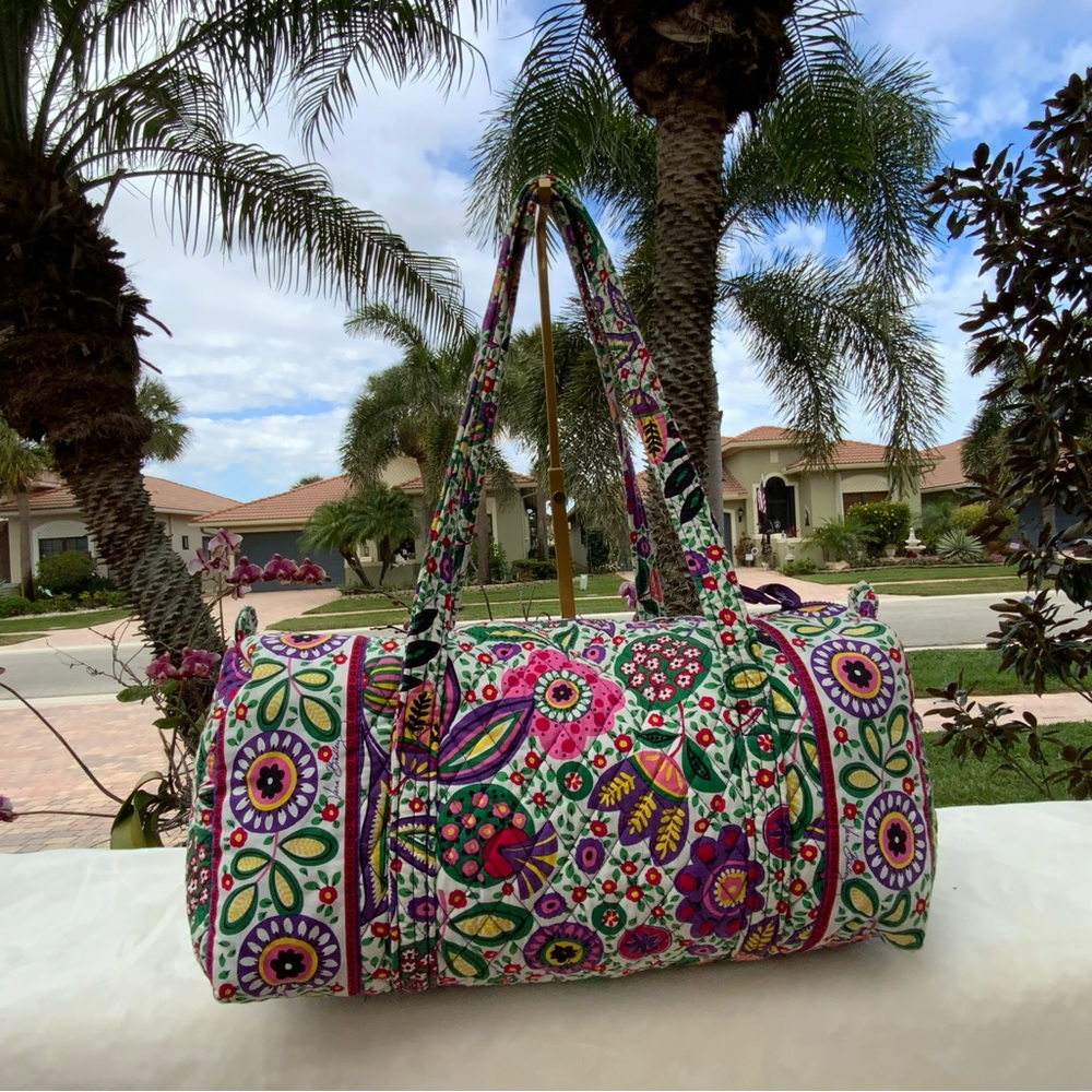 Vera Bradley Viva La Vera Duffle Bag Floral Cotton Weekender Handbag Travel - Picture 4 of 16